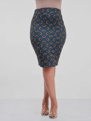 Vivo Hema Pencil Skirt - Black / Mustard Print