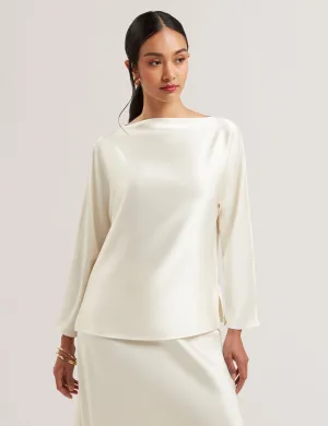 Vouga Slash Neck Satin Top Ivory