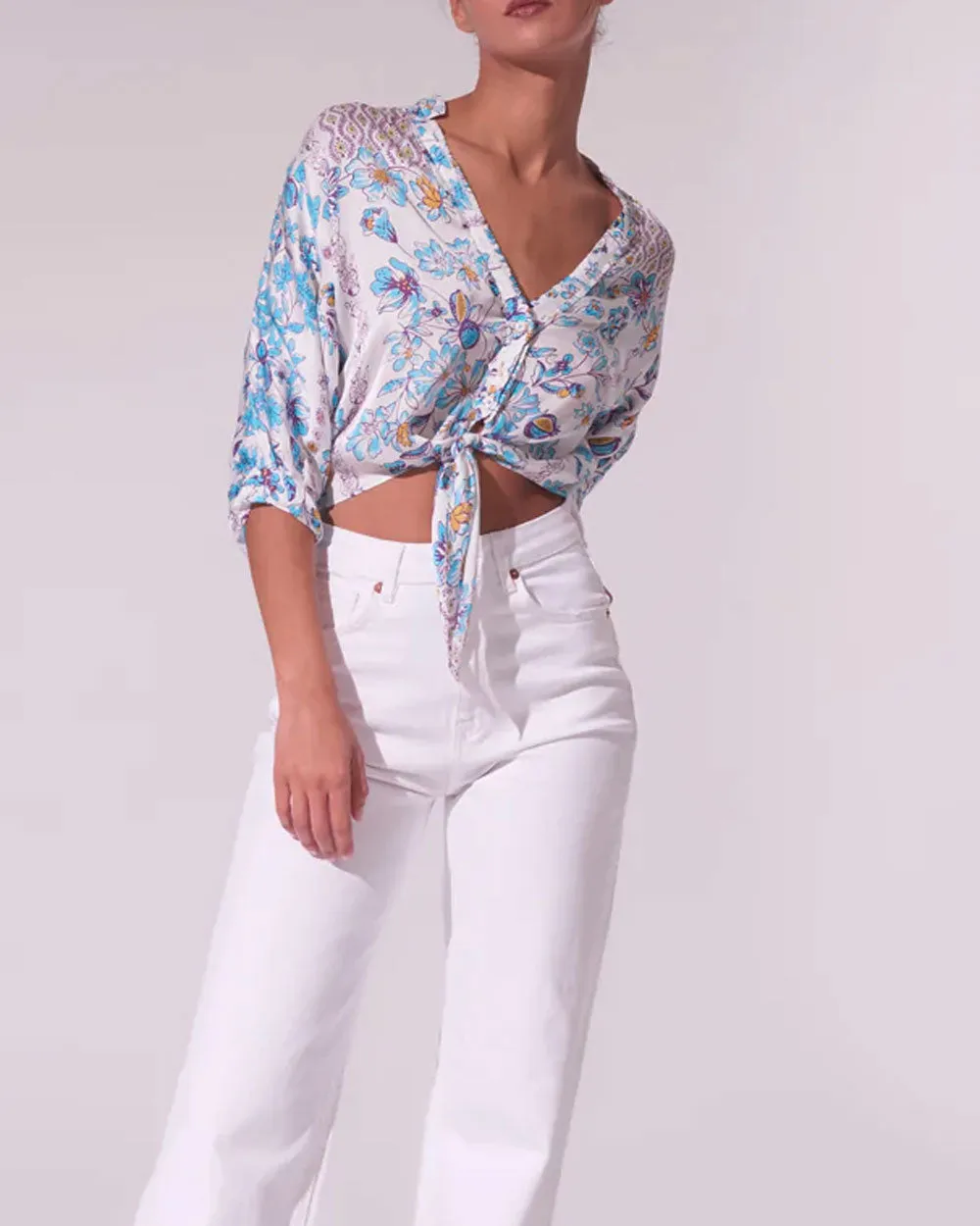 White Blue Botanique Azia Shirt