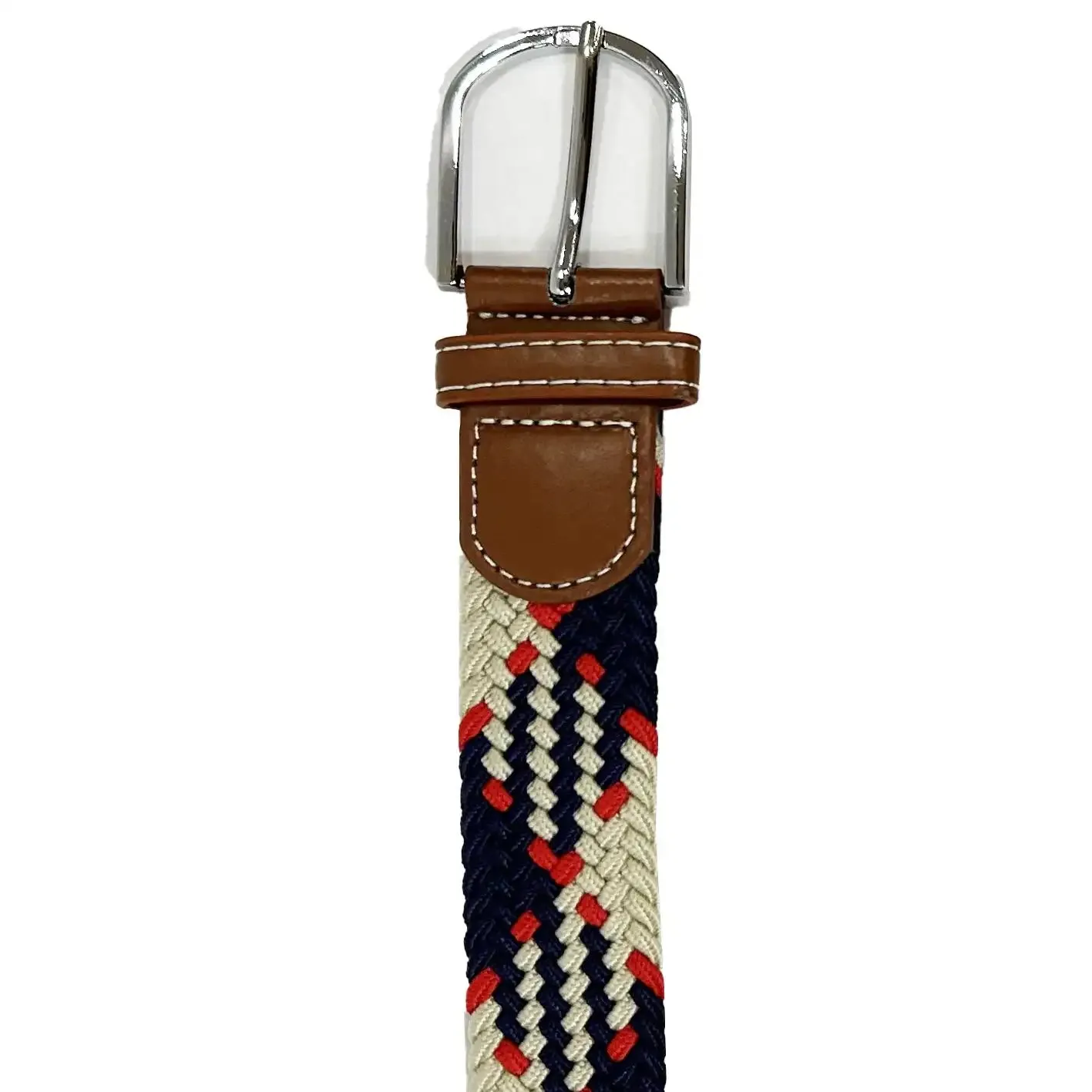 White Label Mens Webbing Elastic Stretch Belt Beige/Navy