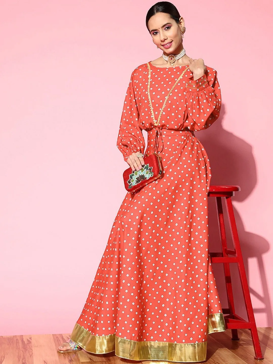 Women Printed Flared Maxi Skirt-AHSKCRDP-15028