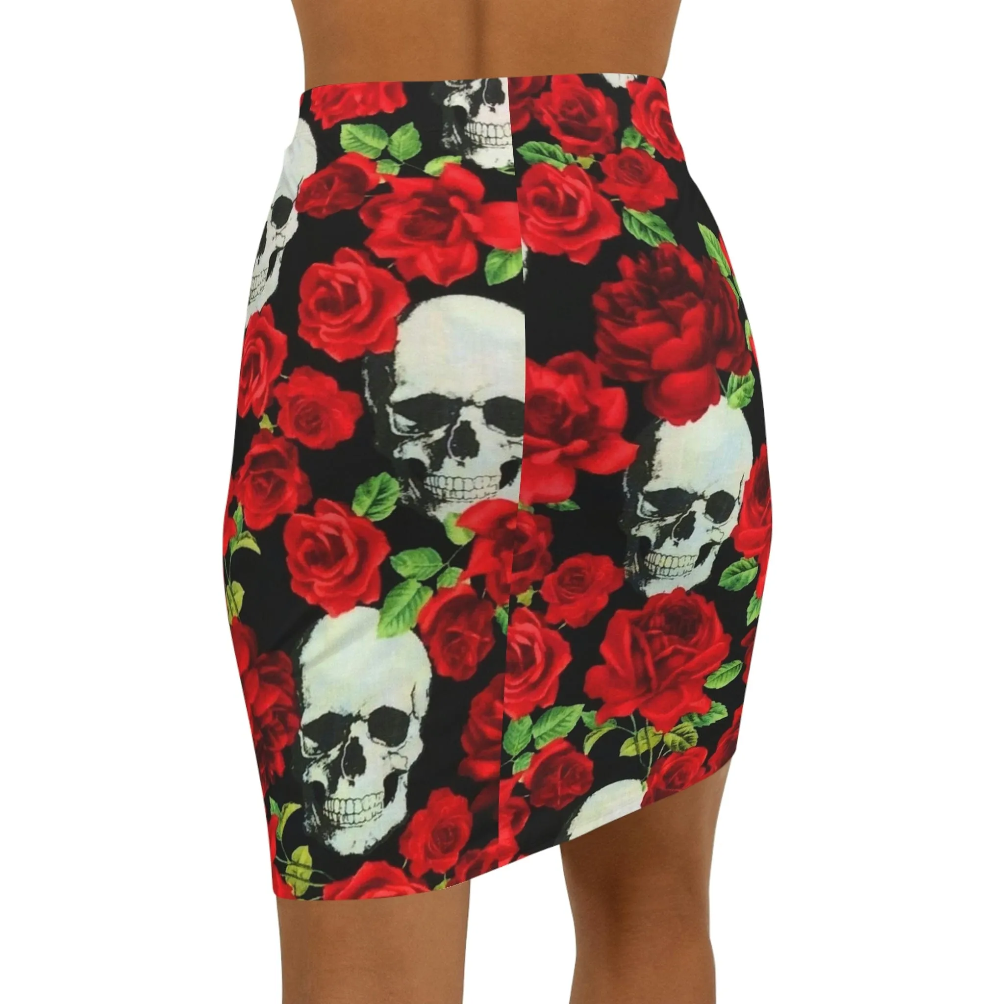 Women's Skull Red Roses Floral Print Mini Skirt