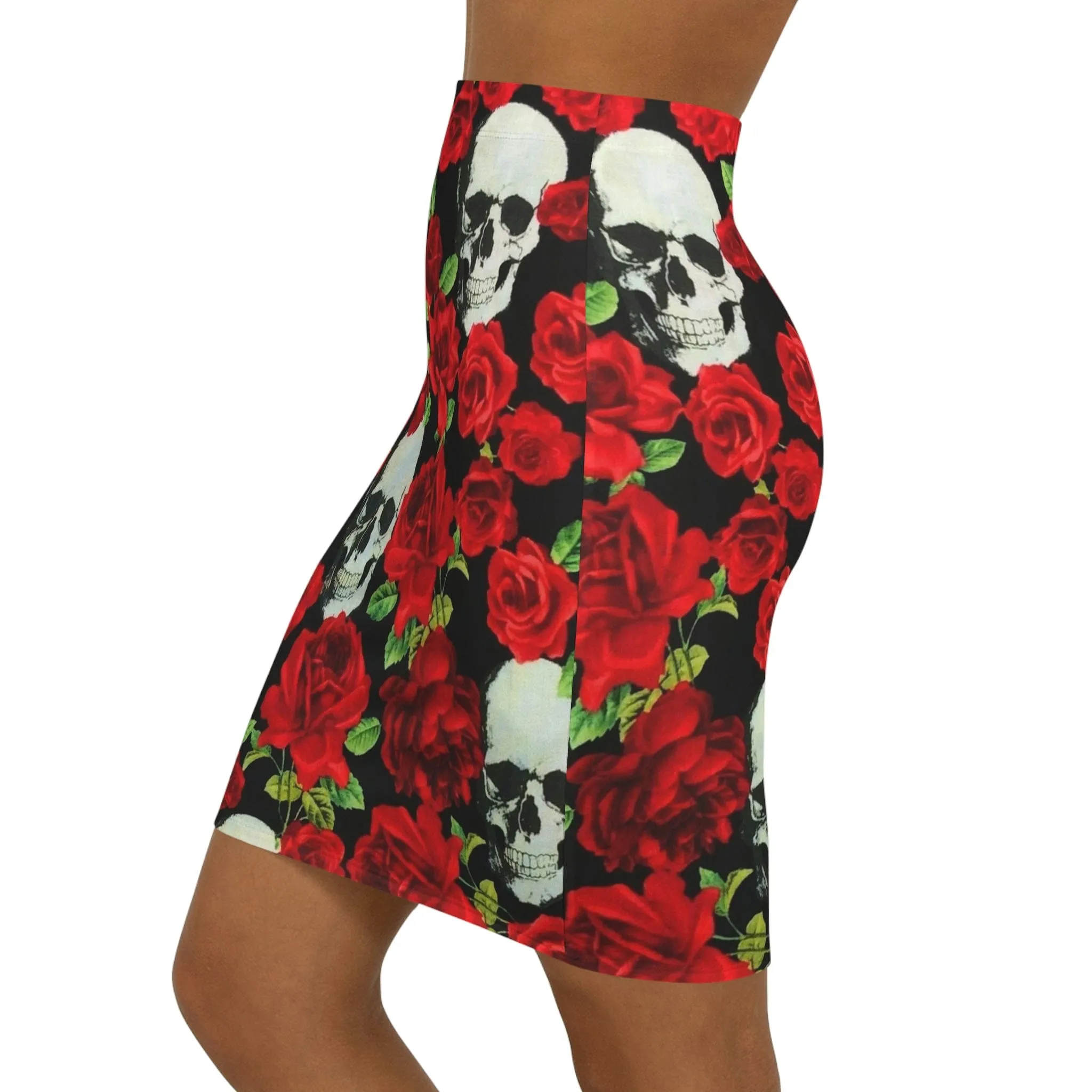 Women's Skull Red Roses Floral Print Mini Skirt
