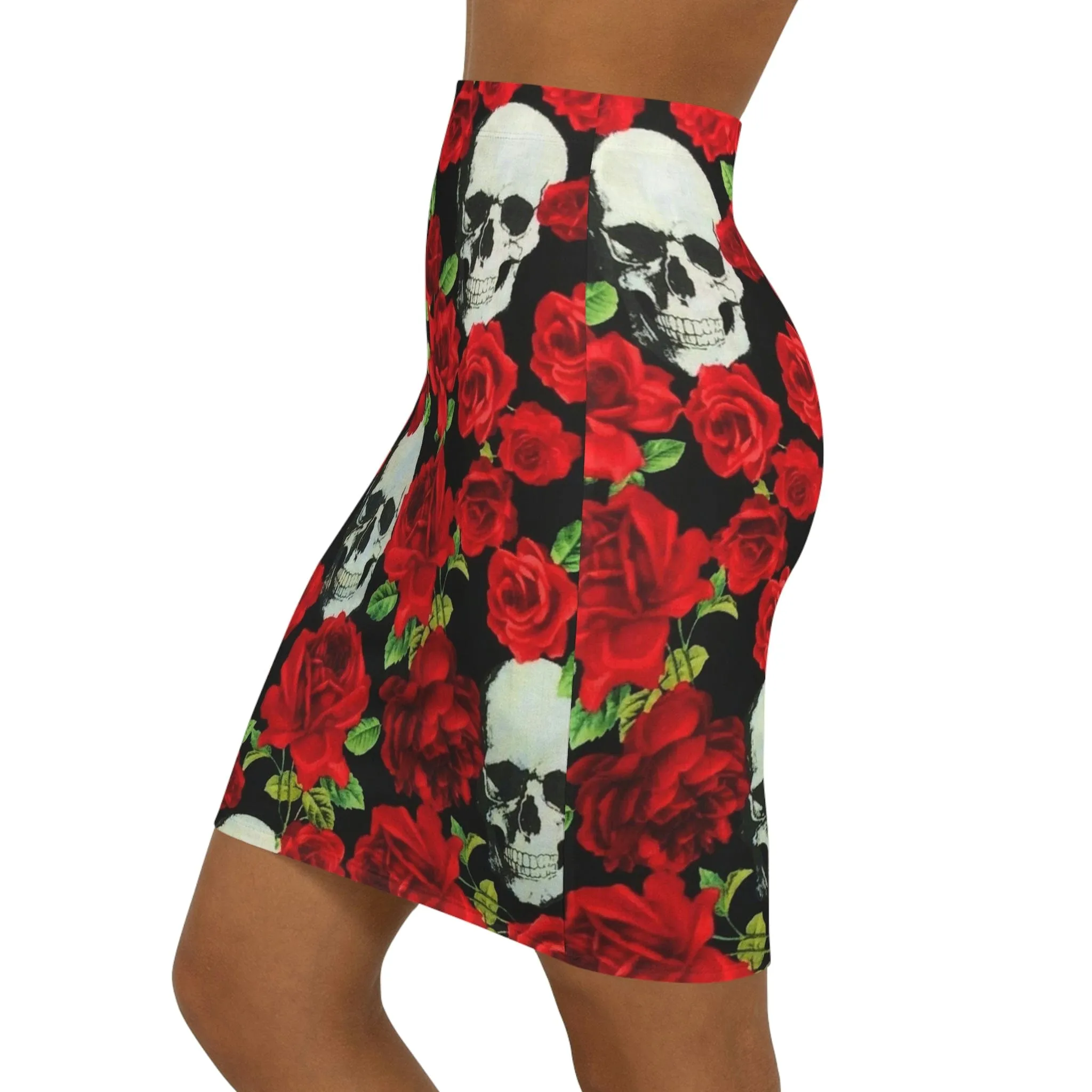 Women's Skull Red Roses Floral Print Mini Skirt
