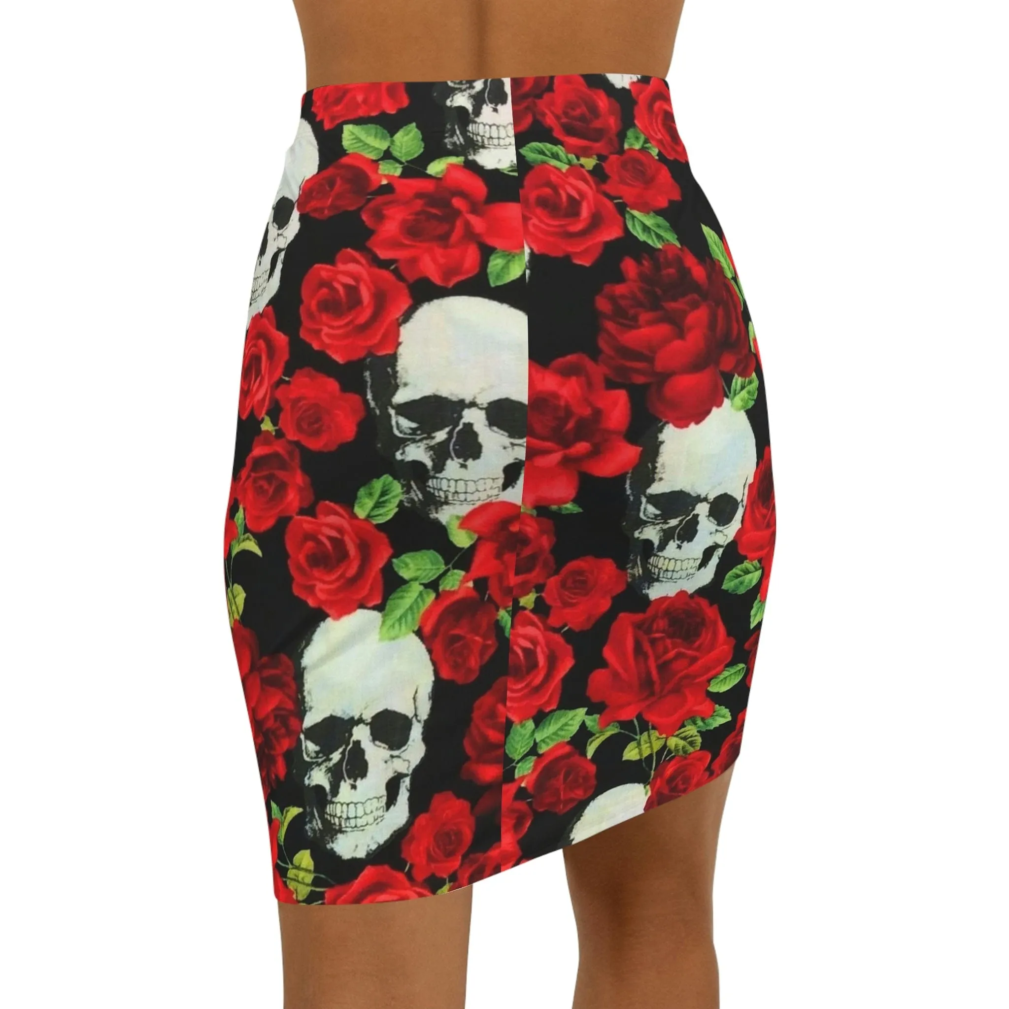 Women's Skull Red Roses Floral Print Mini Skirt