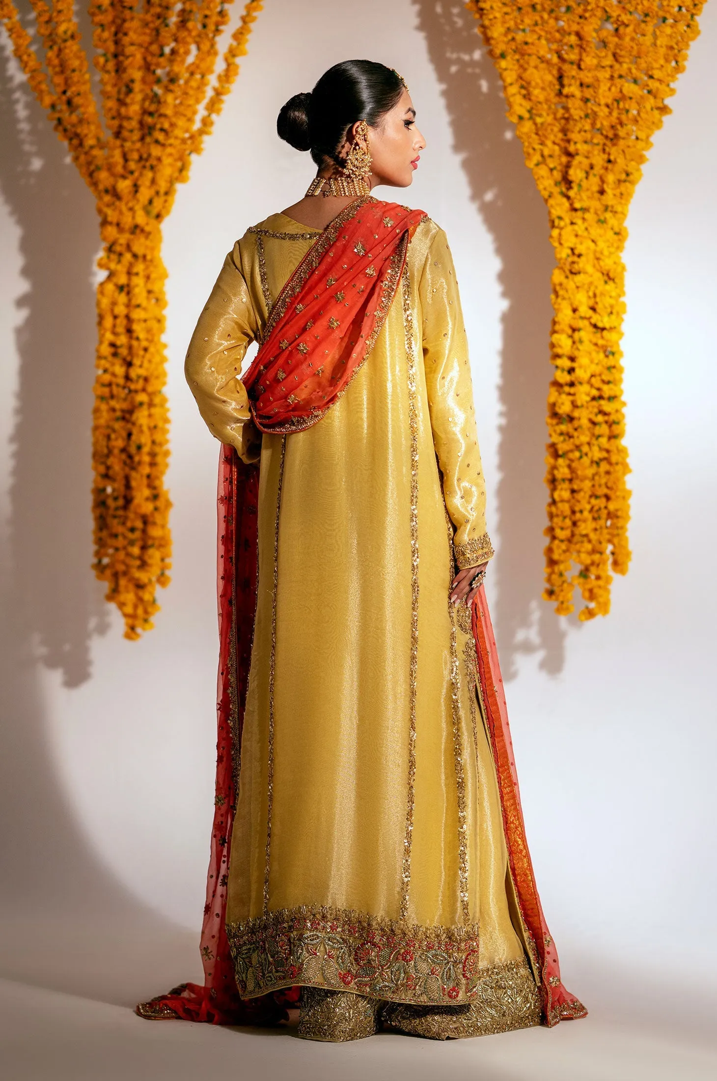 Yellow Mehndi Dress in Kameez Trouser Dupatta Style
