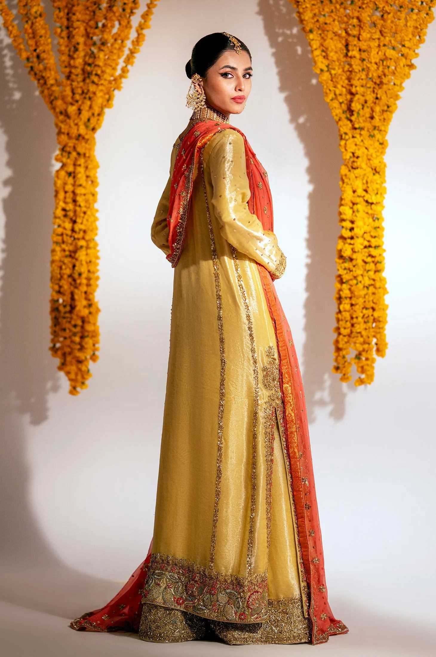 Yellow Mehndi Dress in Kameez Trouser Dupatta Style