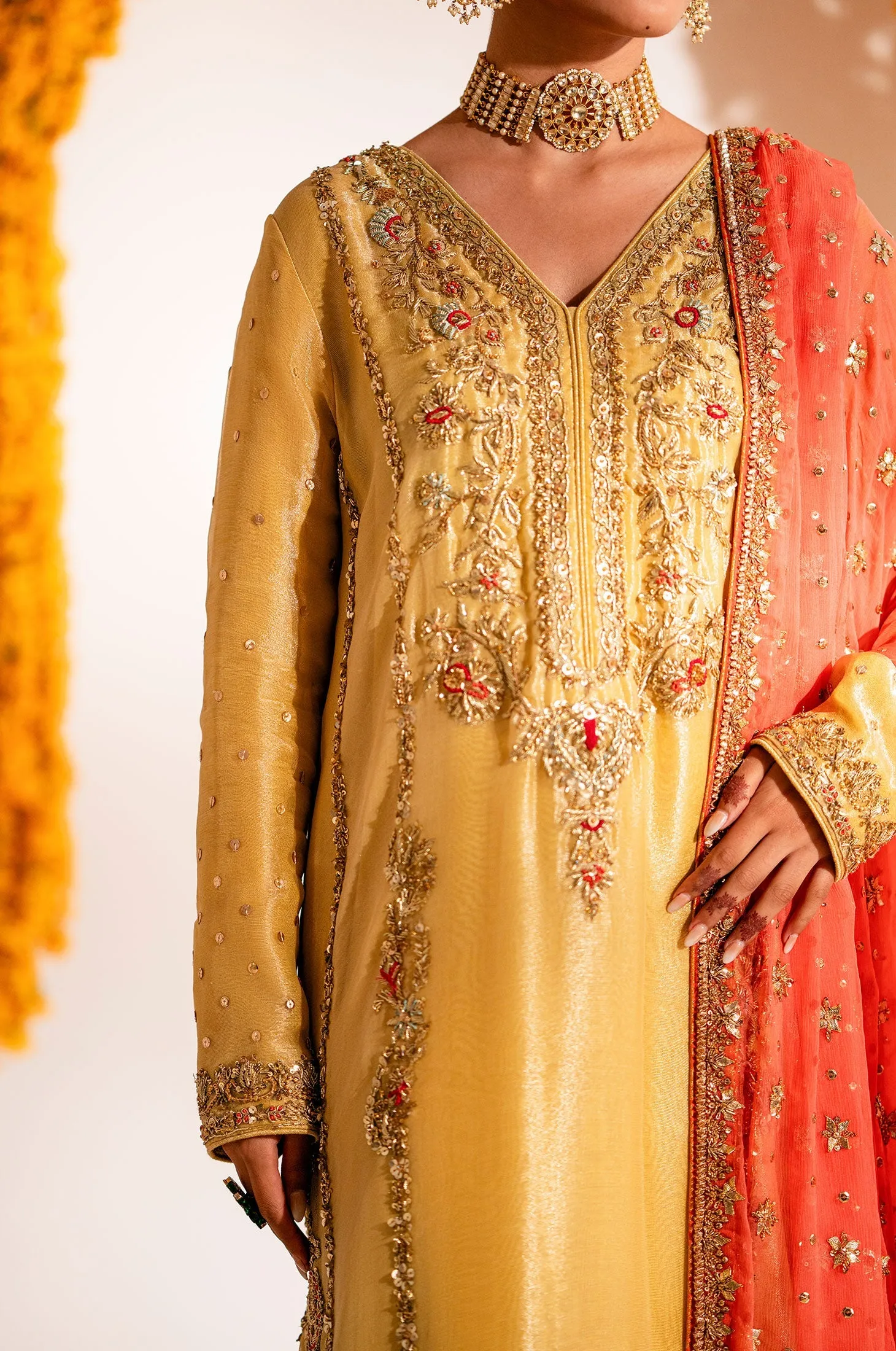 Yellow Mehndi Dress in Kameez Trouser Dupatta Style