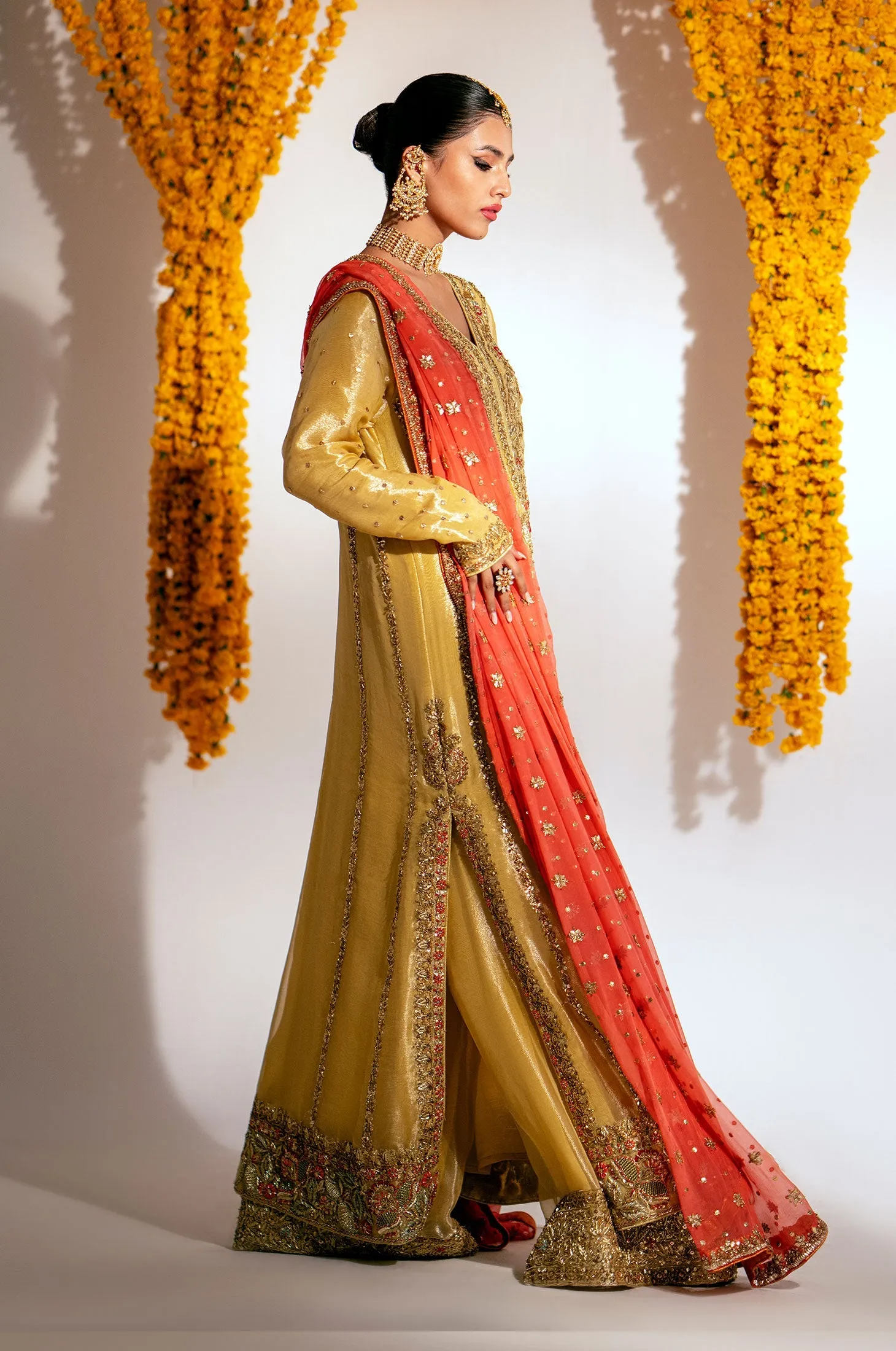 Yellow Mehndi Dress in Kameez Trouser Dupatta Style